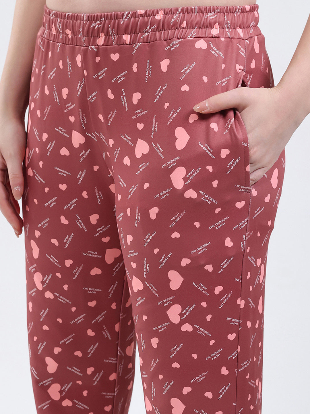 Women Peach Printed Round Neck Full Sleeve Lower Set