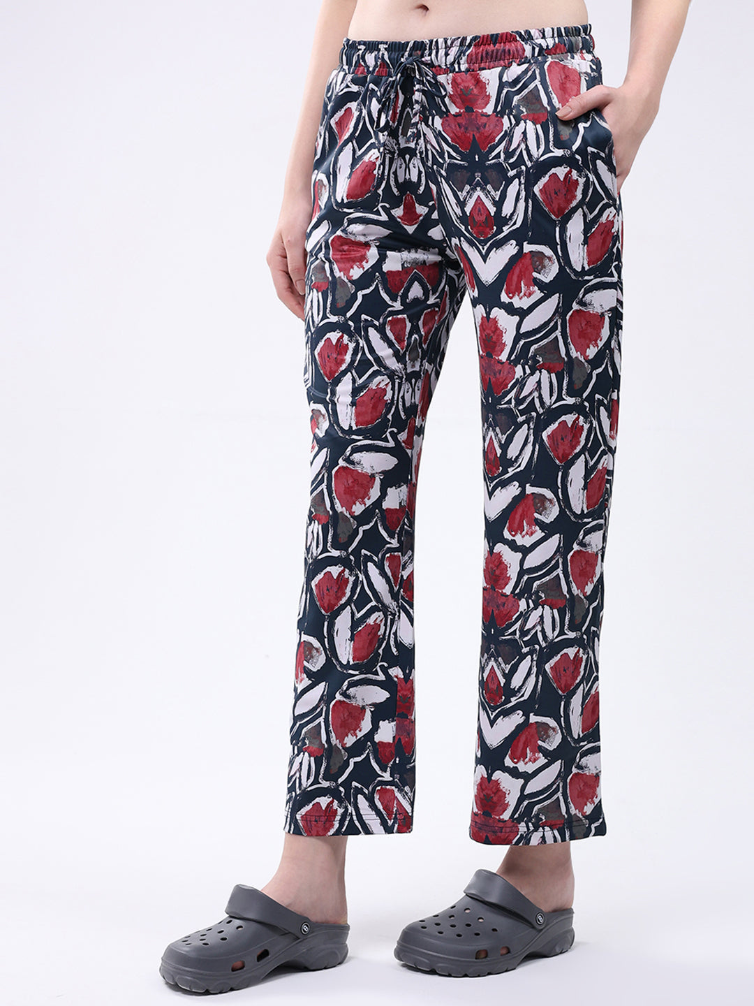 Women Maroon Printed Round Neck Full Sleeve Lower Set