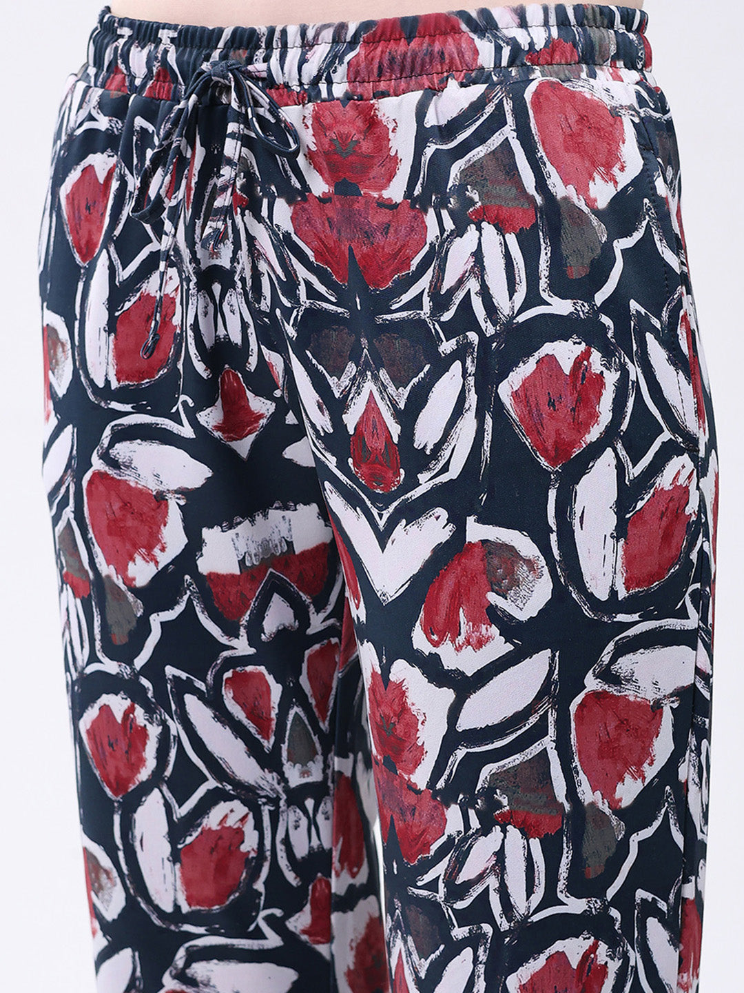 Women Maroon Printed Round Neck Full Sleeve Lower Set