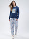 Women Blue Printed Round Neck Full Sleeve Lower Set
