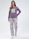 Women Purple Printed Round Neck Full Sleeve Lower Set