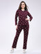 Women Maroon Printed Collar Full Sleeve Lower Set