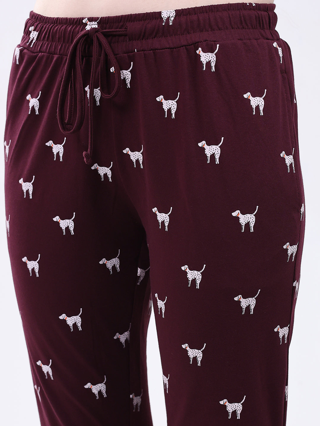 Women Maroon Printed Collar Full Sleeve Lower Set