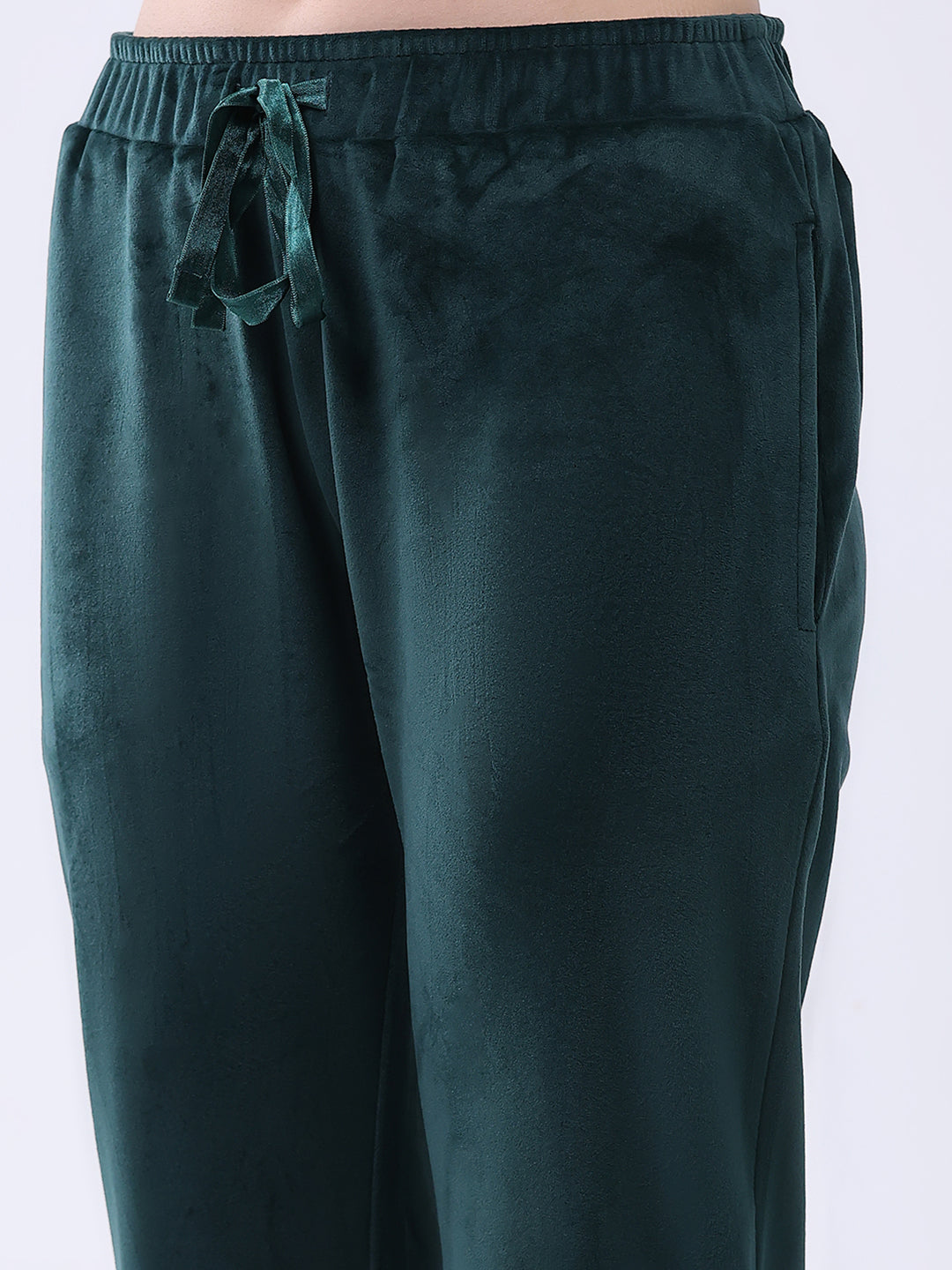 Women Green Printed Round Neck Full Sleeve Lower Set