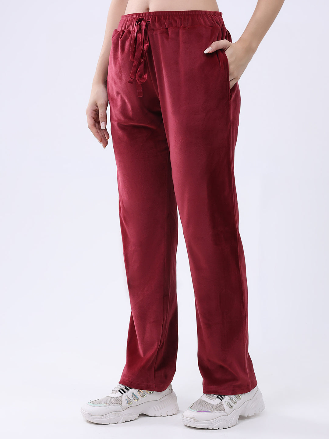 Women Maroon Printed Round Neck Full Sleeve Lower Set