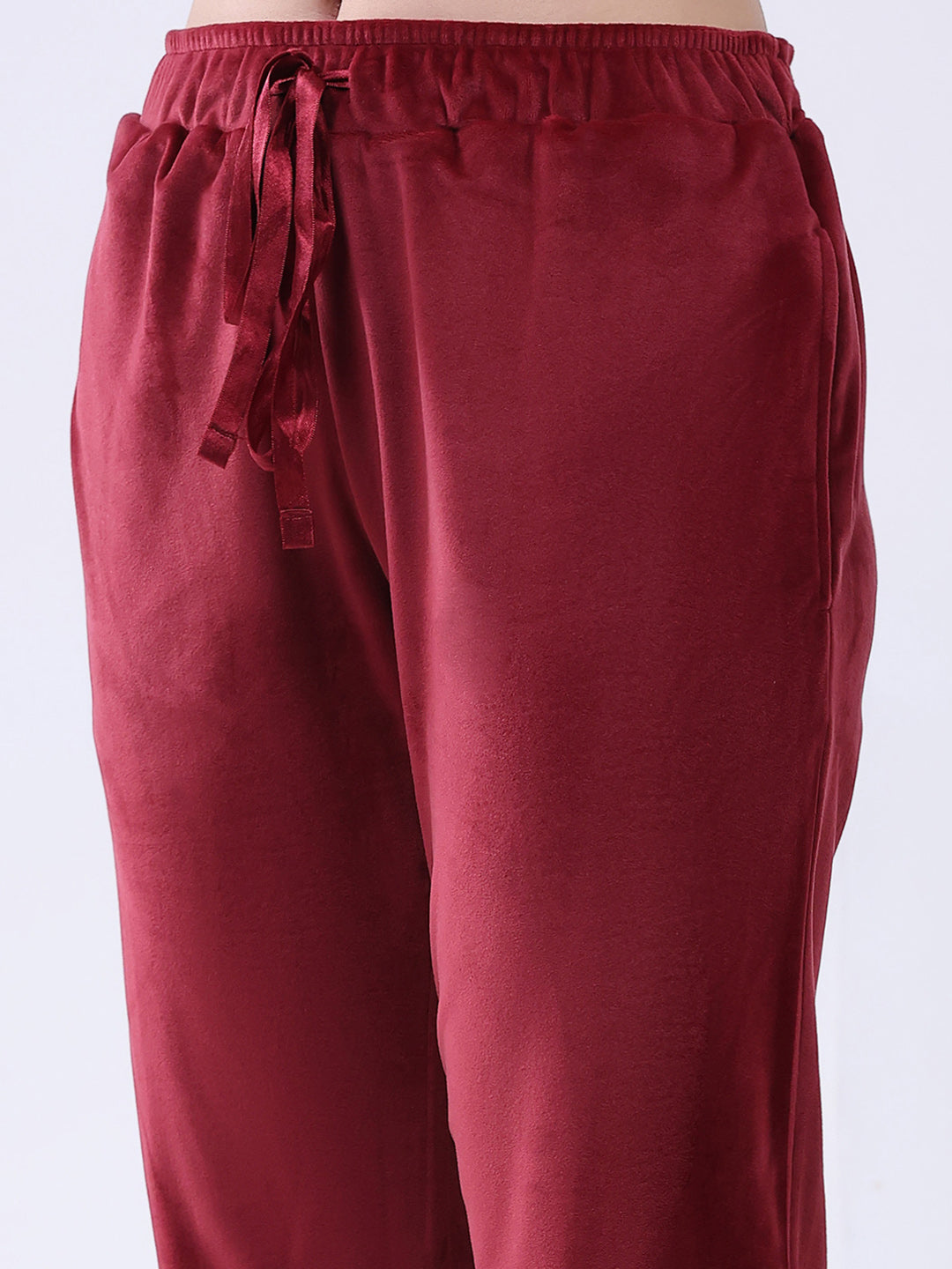 Women Maroon Printed Round Neck Full Sleeve Lower Set