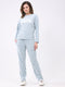 Women Blue Printed Round Neck Full Sleeve Lower Set