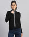 Women Black Self Design Front Open Full Sleeve Winter Top