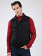 Men Black Solid Mock Neck Sleeveless Jacket