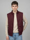Men Burgundy Solid Collar Sleeveless Jacket