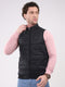 Men Black Solid Collar Sleeveless Jacket