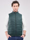 Men Green Solid Collar Sleeveless Jacket