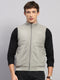 Men Light Grey Solid Collar Sleeveless Jacket