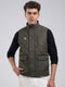 Men Green Solid Collar Sleeveless Jacket