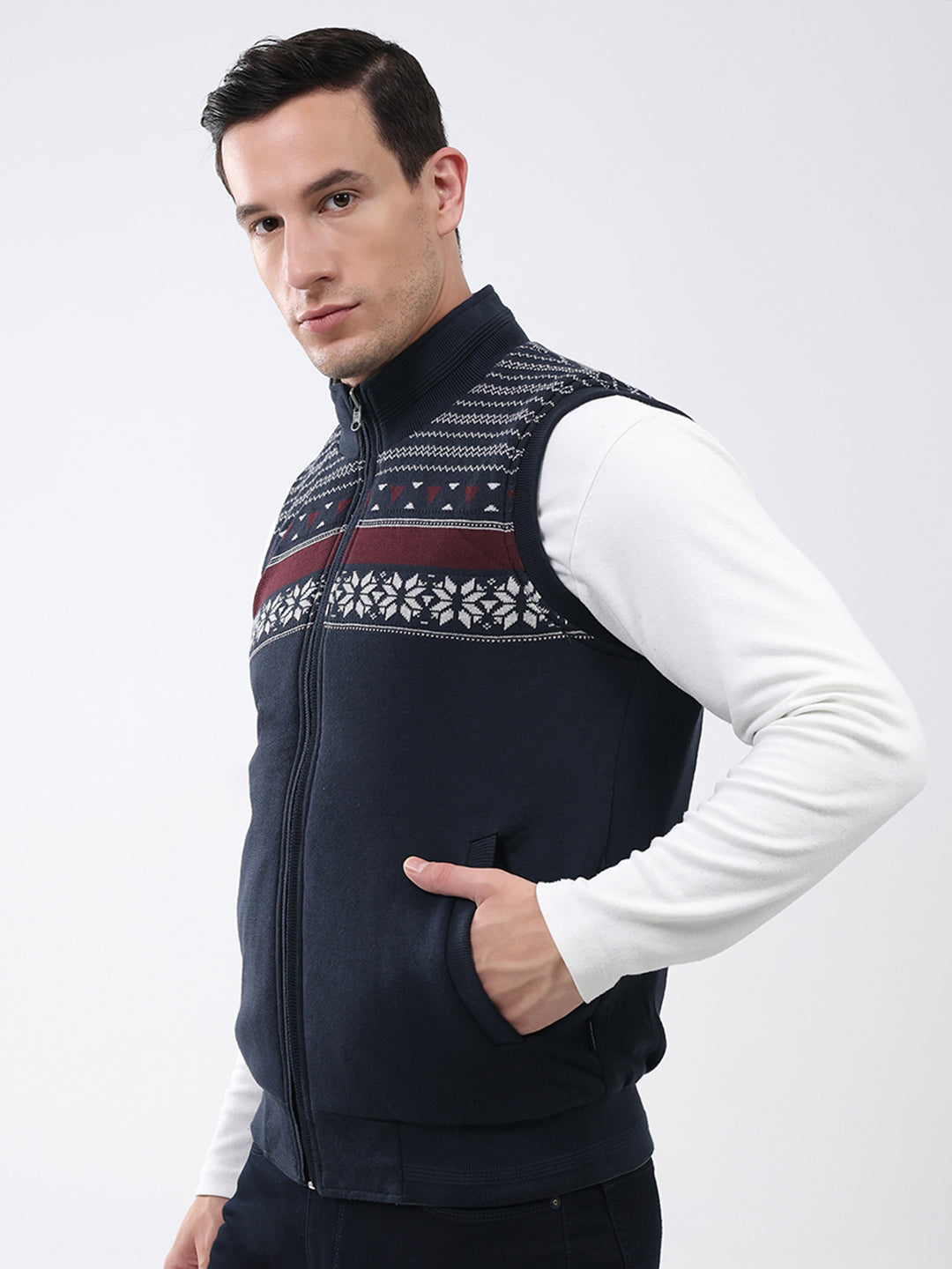 Men Green Solid Mock Neck Sleeveless Reversible Jacket
