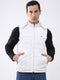 Men White Solid Detachable Hood Sleeveless Reversible Jacket
