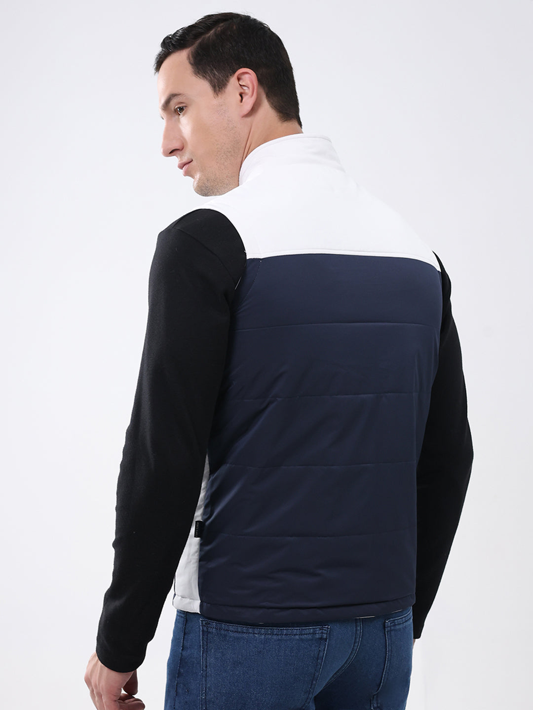 Men White Solid Detachable Hood Sleeveless Reversible Jacket