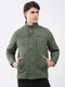 Men Olive Solid Collar Full Sleeve Jacket