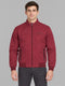 Men Red Solid Mock Neck Full Sleeve Jacket