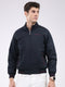Men Navy Blue Solid Collar Full Sleeve Jacket