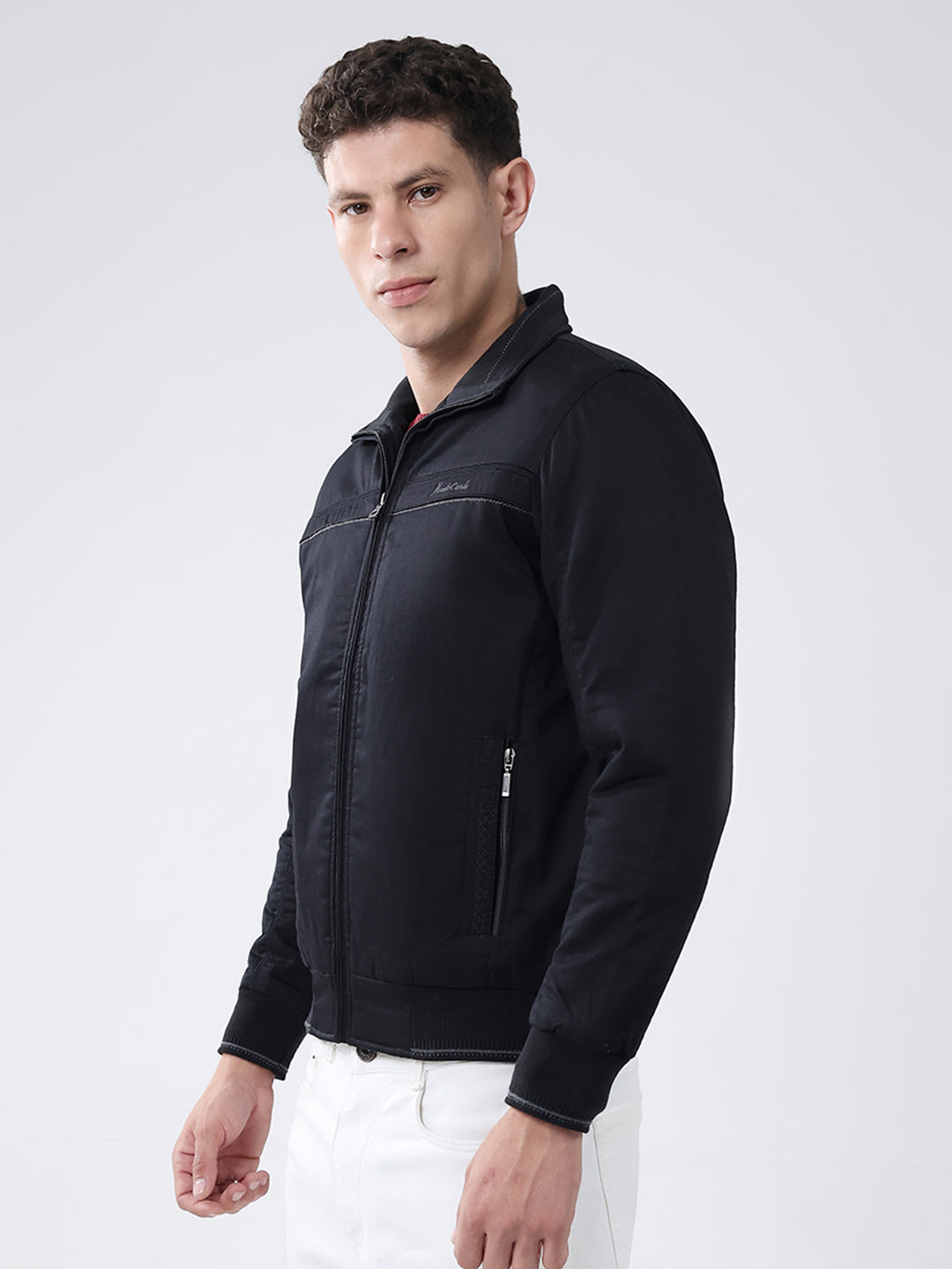 Men Black Solid Collar Full Sleeve Jacket