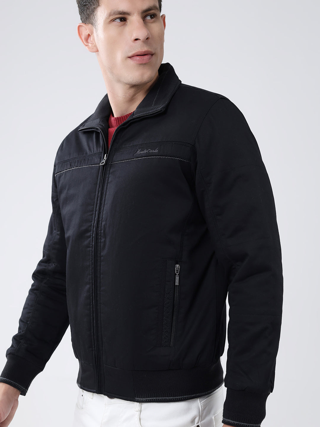 Men Black Solid Collar Full Sleeve Jacket