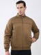 Men Brown Solid Mock Neck Full Sleeve Jacket