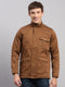 Men Brown Solid Stand Collar Full Sleeve Jacket