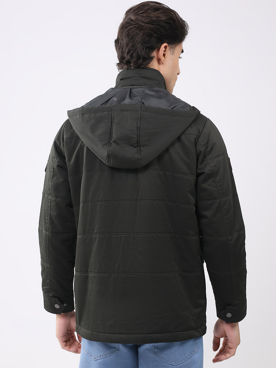 Men Green Solid Collar Full Sleeve Jacket