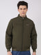 Men Olive Solid Collar Full Sleeve Jacket