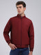 Men Maroon Solid Stand Collar Full Sleeve Jacket