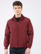 Men Maroon Solid Collar Full Sleeve Jacket