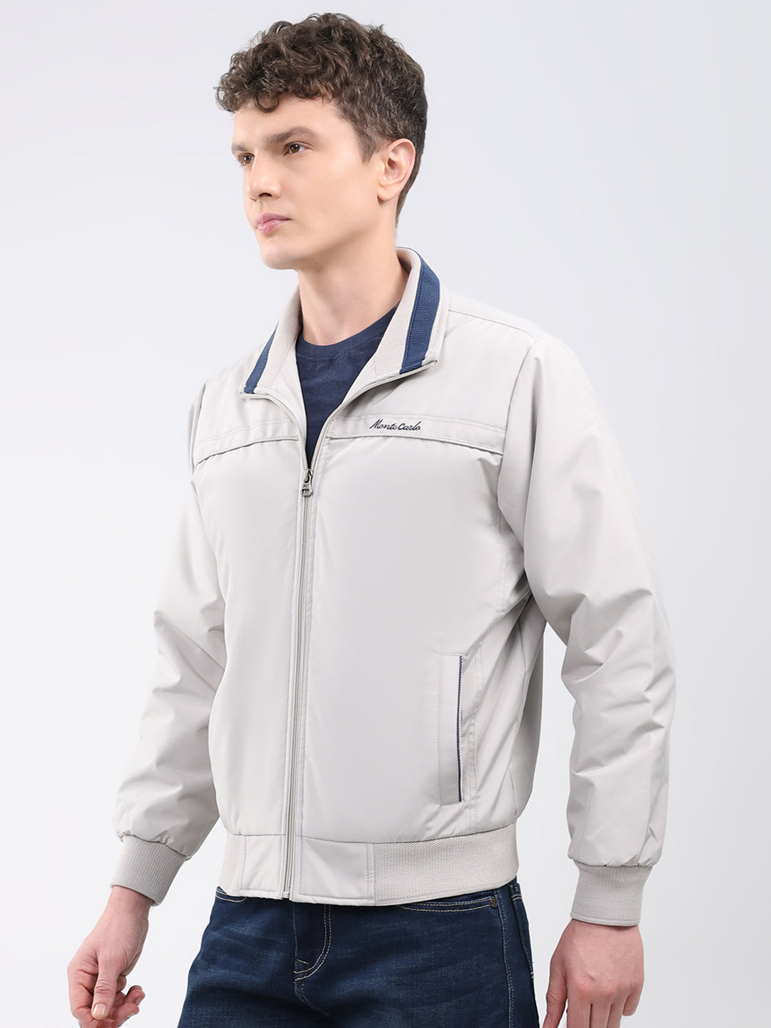 Men Beige Solid Collar Full Sleeve Jacket