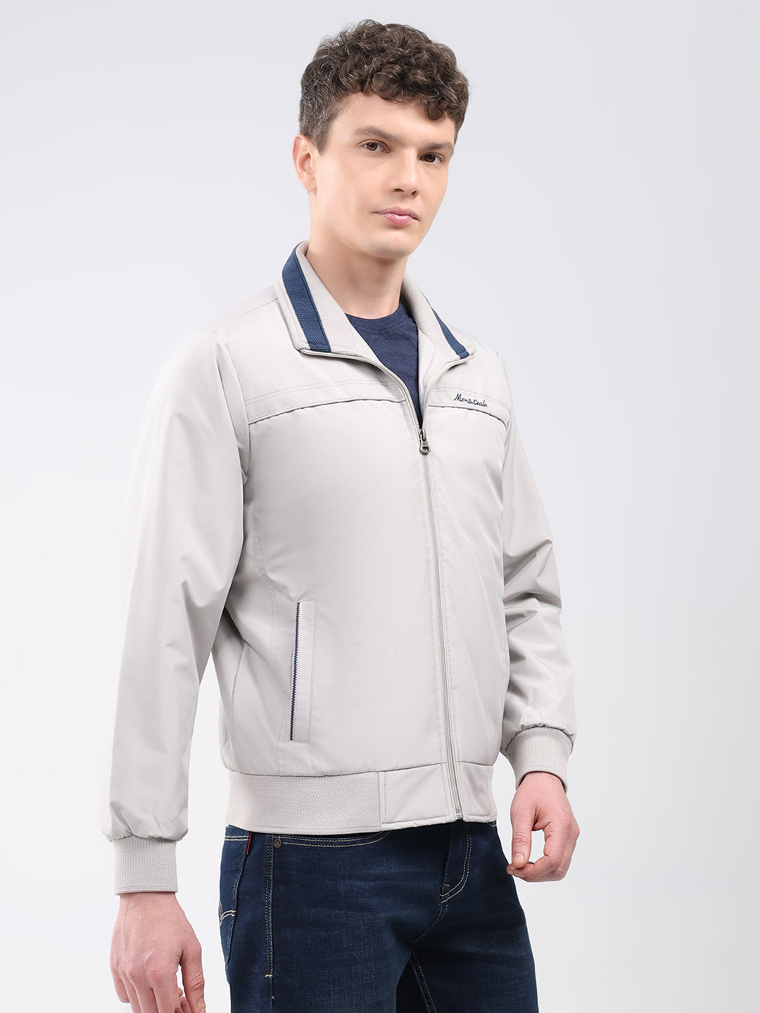 Men Beige Solid Collar Full Sleeve Jacket