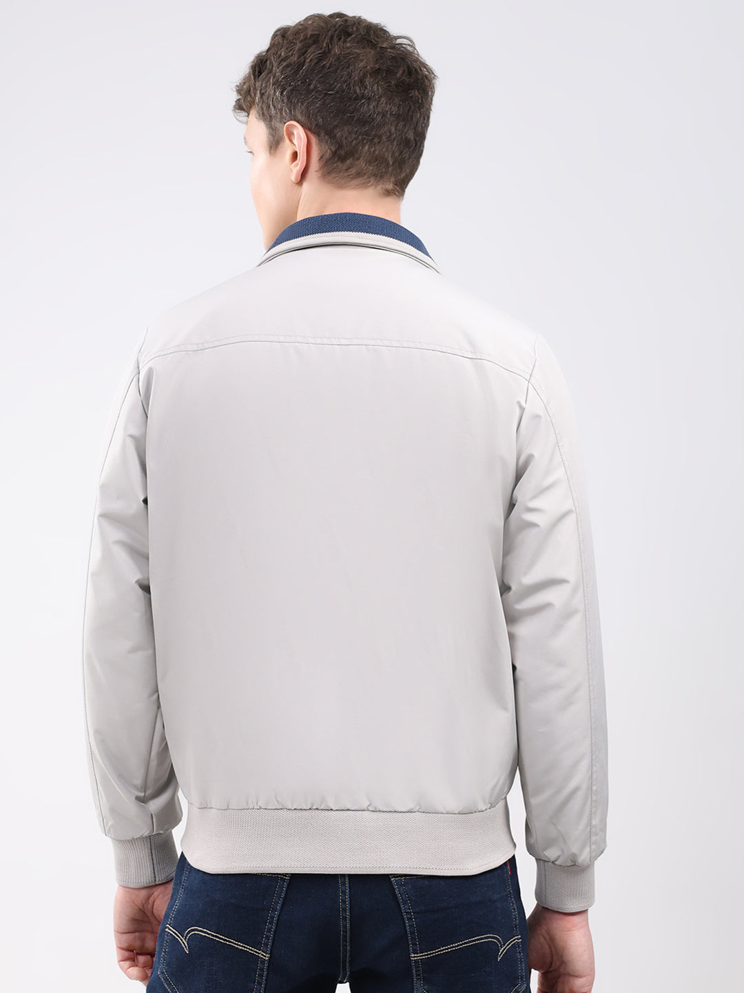 Men Beige Solid Collar Full Sleeve Jacket