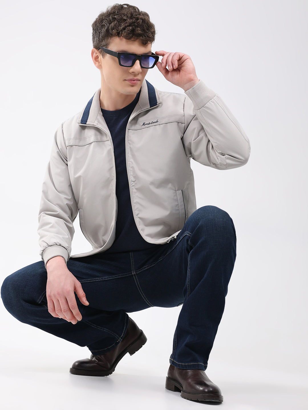Men Beige Solid Collar Full Sleeve Jacket