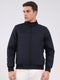 Men Navy Blue Solid Mock Neck Full Sleeve Jacket