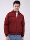 Men Maroon Solid Mock Neck Full Sleeve Jacket