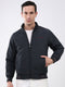 Men Navy Blue Solid Mock Neck Full Sleeve Jacket