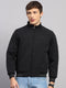 Men Black Solid Mock Neck Full Sleeve Jacket