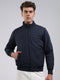 Men Navy Blue Solid Stand Collar Full Sleeve Jacket