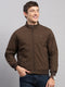 Men Brown Solid Stand Collar Full Sleeve Jacket