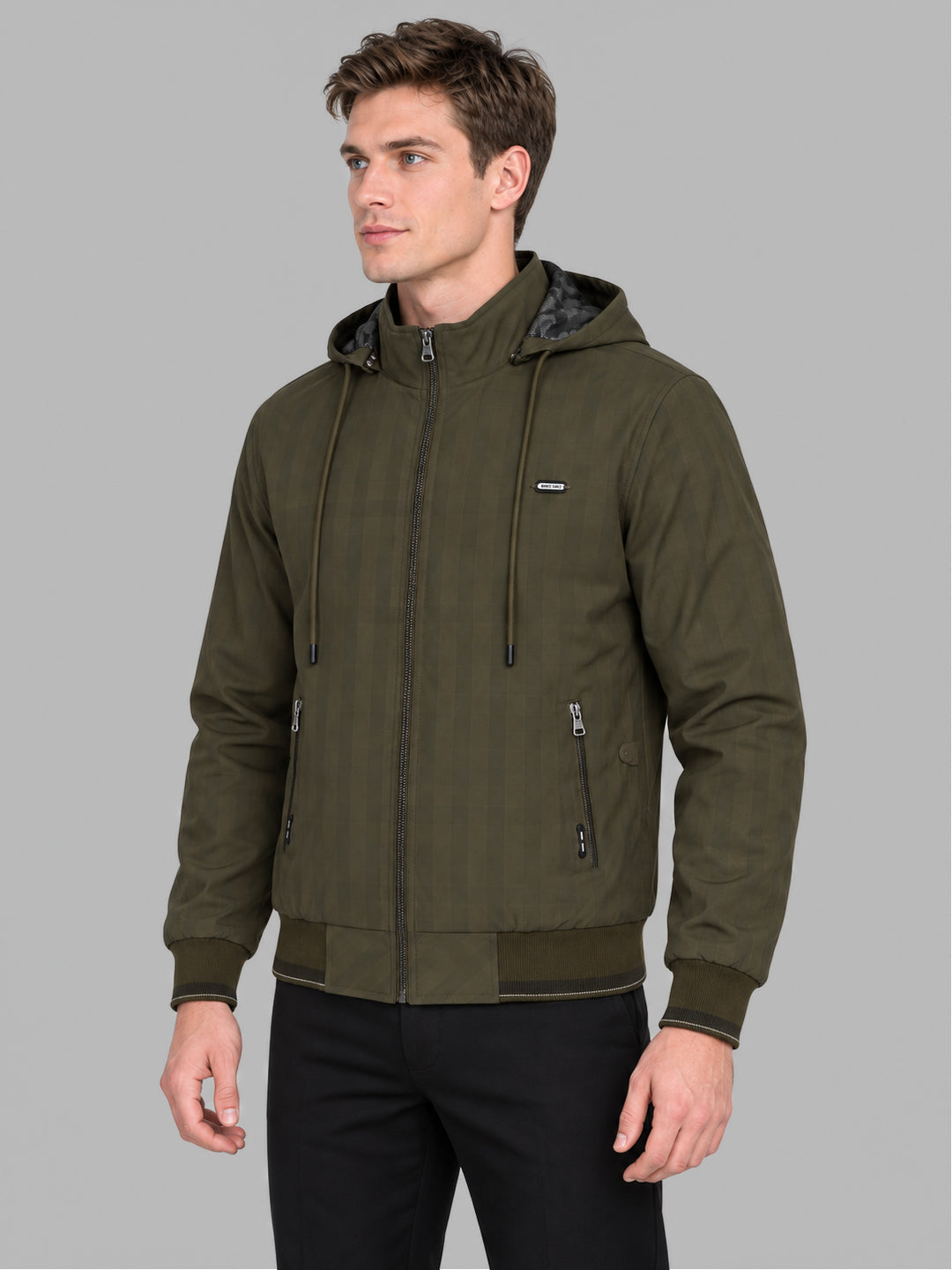 Men Brown Solid Hooded Full Sleeve Jacket