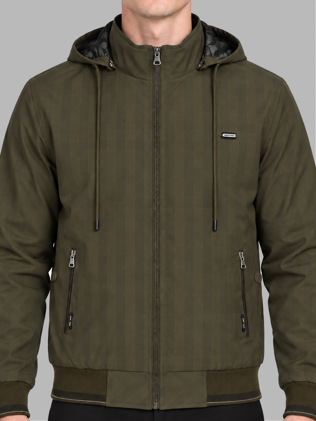 Men Brown Solid Hooded Full Sleeve Jacket