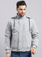 Men Grey Solid Hooded Full Sleeve Jacket