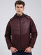 Men Burgundy Solid Hooded Full Sleeve Jacket