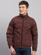 Men Burgundy Solid Stand Collar Full Sleeve Jacket