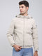 Men Cream Solid Hooded Full Sleeve Jacket