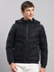 Men Navy Blue Solid Hooded Full Sleeve Jacket