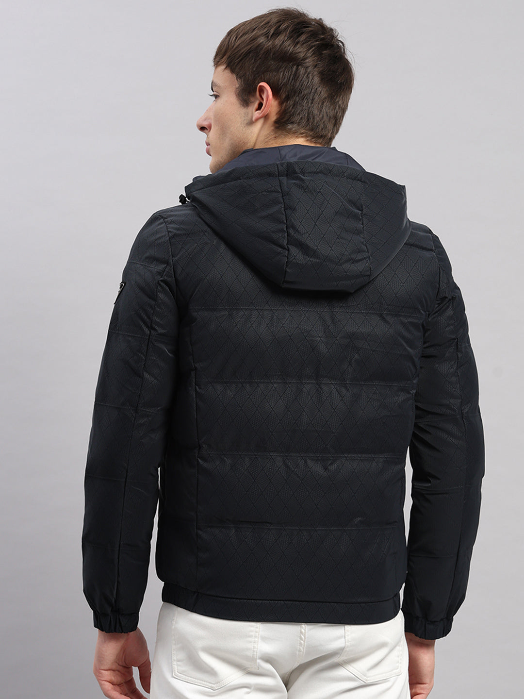 Men Navy Blue Solid Hooded Full Sleeve Jacket